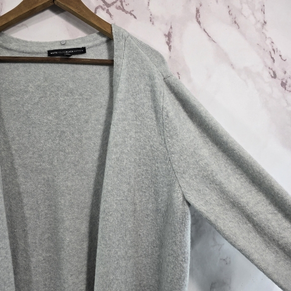 White House Black Market Cardigan Womens Large Gray Long Duster Maxi Slits - Picture 15 of 16
